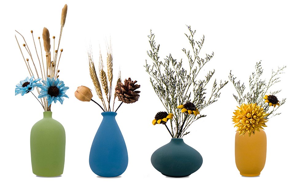 Small Ceramic Vase Decorative, Set of 4 Flower Bud Vases
