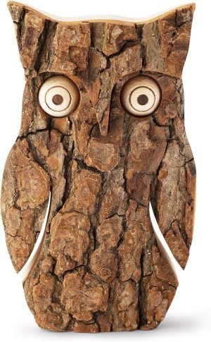 Goodsright Decor Wooden Owl Figurines Home Decorations - Large Decorative Rustic Owl Statue for Living Room - Wood Animal Figurine Night Owl Tabletop Ornaments - Hand Carved Gift for Owls Lovers - Large