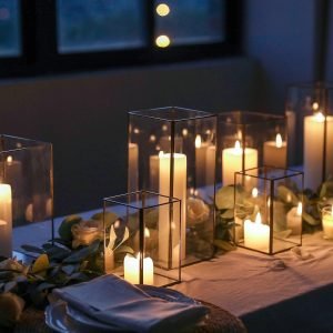 Goodsright Decor Set of 3 Square Glass Hurricane Candle Holders, Clear Glass Framed in Black-Finish Brass, Great for Home Decor and Wedding,Holiday Decor. Tempered Glass