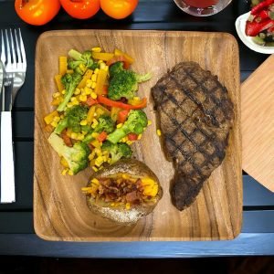 91hFRoZtx0L._AC_SL1500 Goodsright Decor Acacia Wood Dinner Plates - Rustic, Eco-Friendly Square Set of 4 Durable Wooden Plates for Dining, Handmade Unique, Natural, Sustainable Dinnerware, Size: 10" x 10"