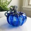 Goodsright Decor Glass | 5" Squat Glass Pumpkin | Handmade Table Top Home D??cor | Outdoor Collectible Sculpture (Cobalt)