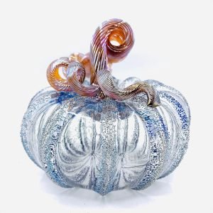 Goodsright Decor Glass | 5" Squat Glass Pumpkin | Handmade Table Top Home D??cor | Outdoor Collectible Sculpture (Cobalt)